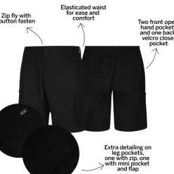 Bigdude Light Weight Elasticated Waist Cargo Shorts Black