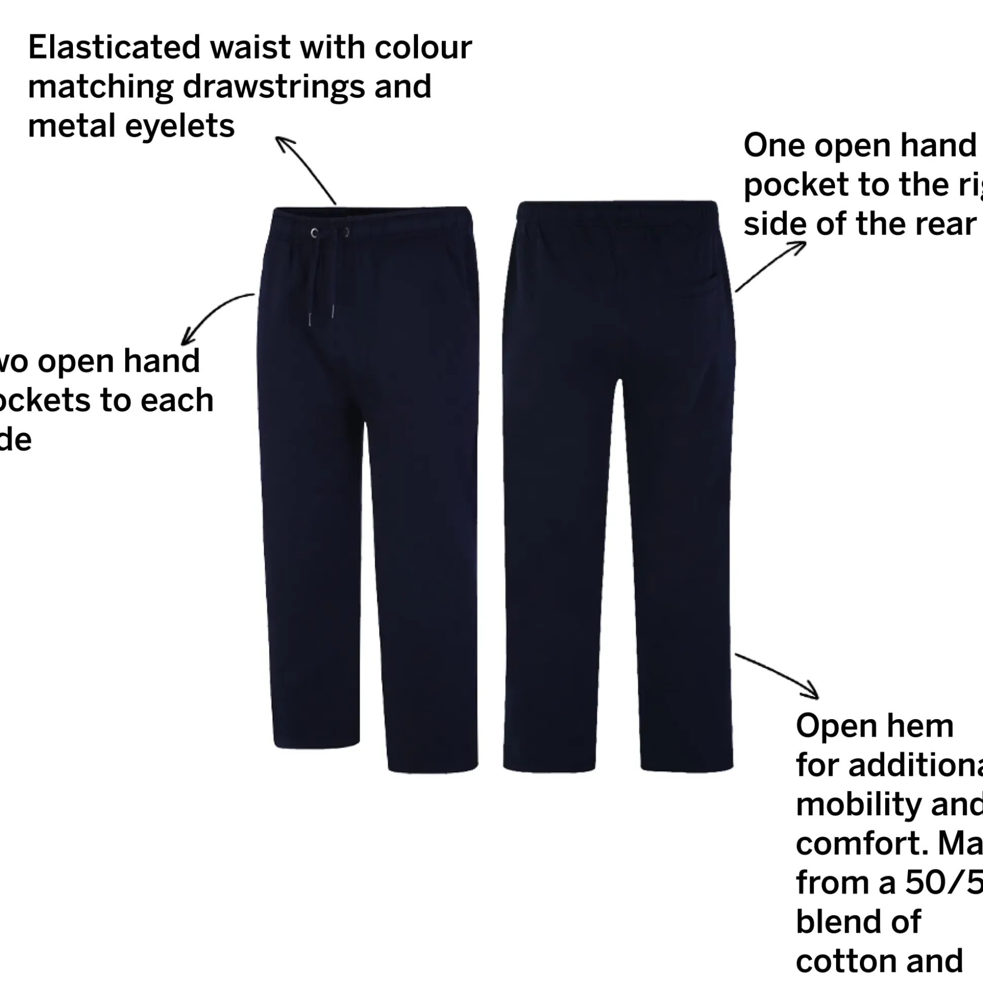 Bigdude Open Hem Joggers Navy