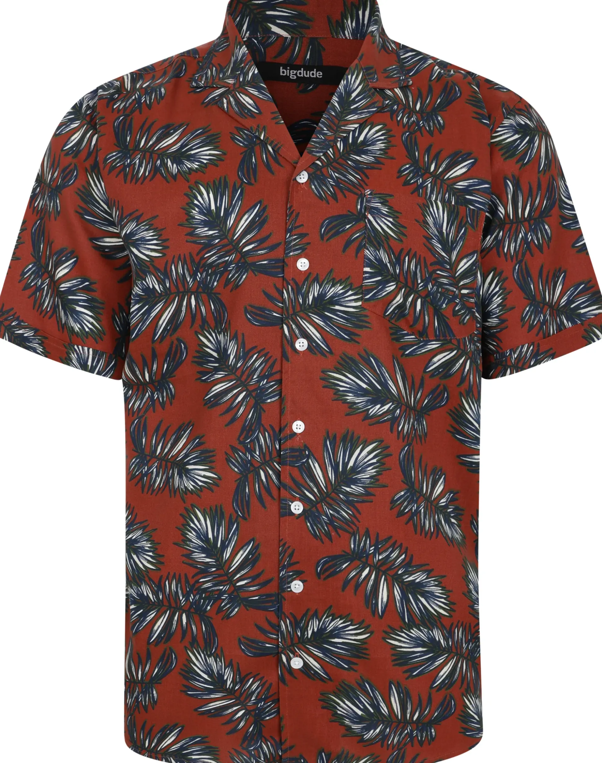 Bigdude Palm Leaves Viscose Relaxed Collar Shirt Pepper Red Tall