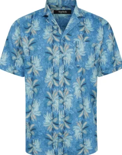 Bigdude Palms Viscose Relaxed Collar Shirt Blue Tall