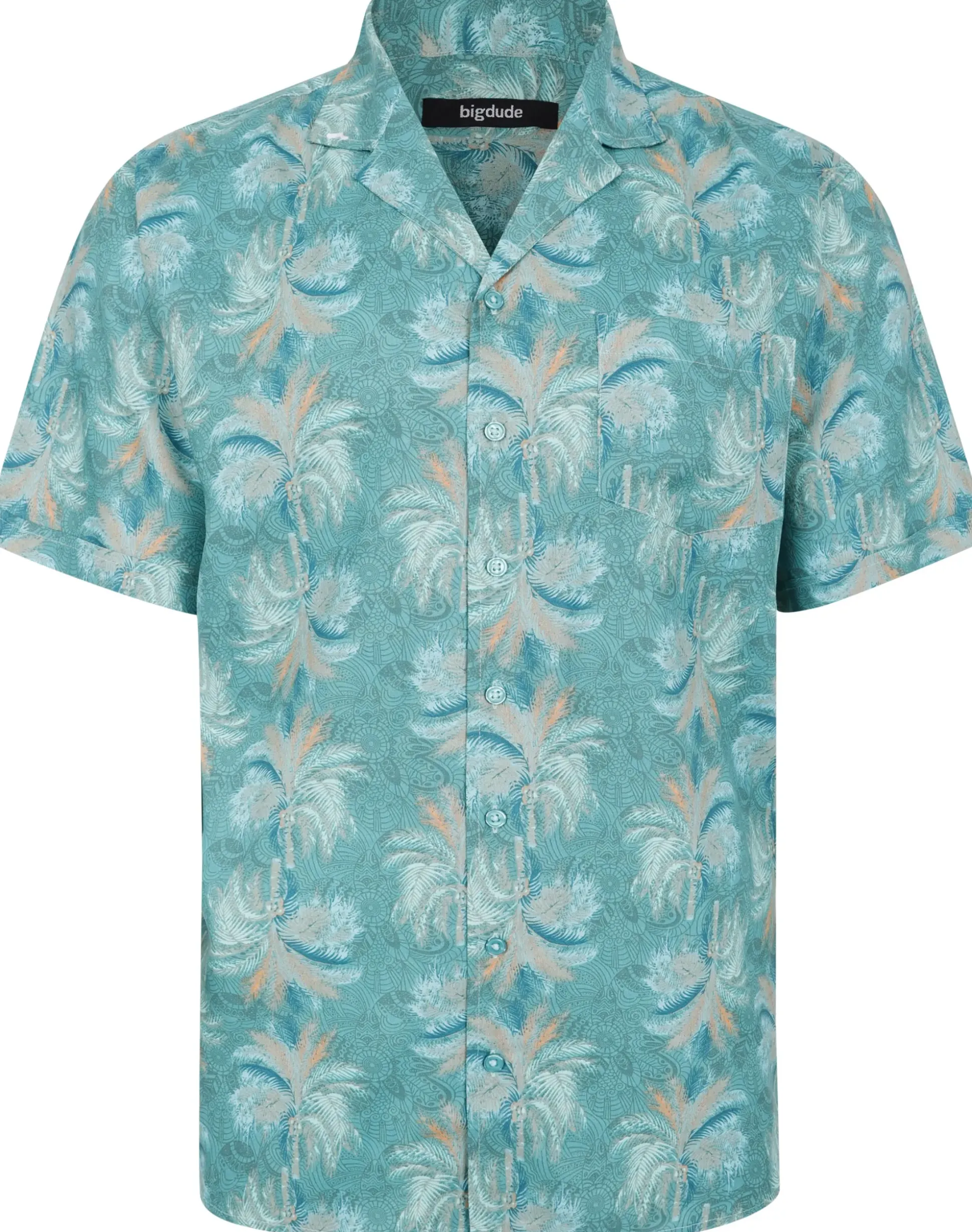 Bigdude Palms Viscose Relaxed Collar Shirt Green Tall