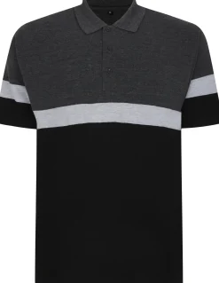 Bigdude Pique Colour Block Polo Shirt Charcoal Marl