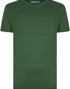 Bigdude Plain Crew Neck T-Shirt With Pocket Deep Green
