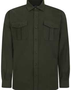 Bigdude Plain Flannel Long Sleeve Shirt Dark Olive