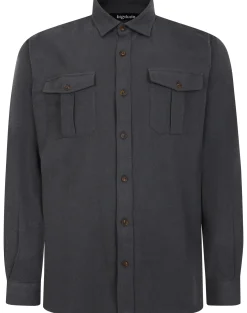Bigdude Plain Flannel Long Sleeve Shirt Charcoal