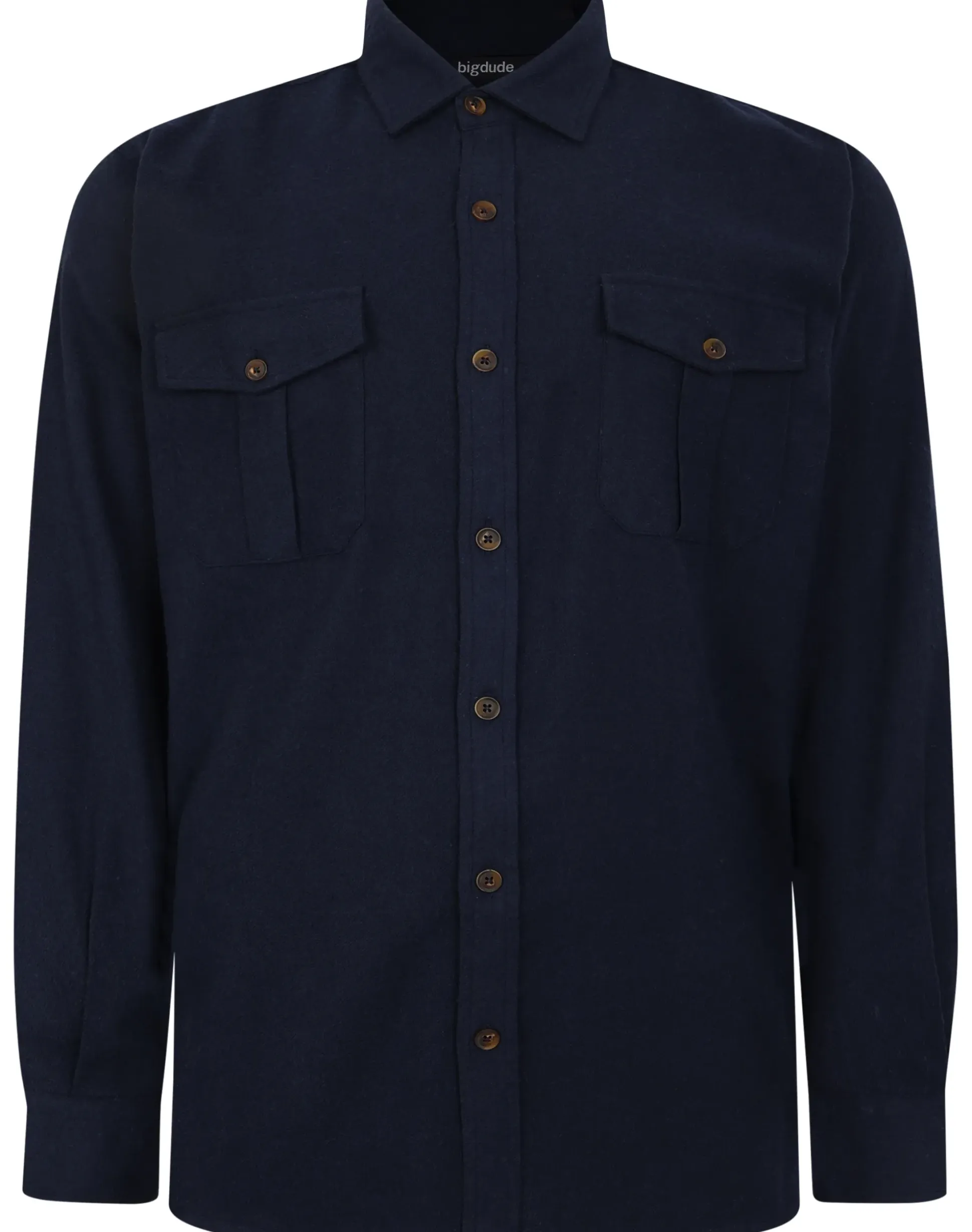 Bigdude Plain Flannel Long Sleeve Shirt Navy Tall
