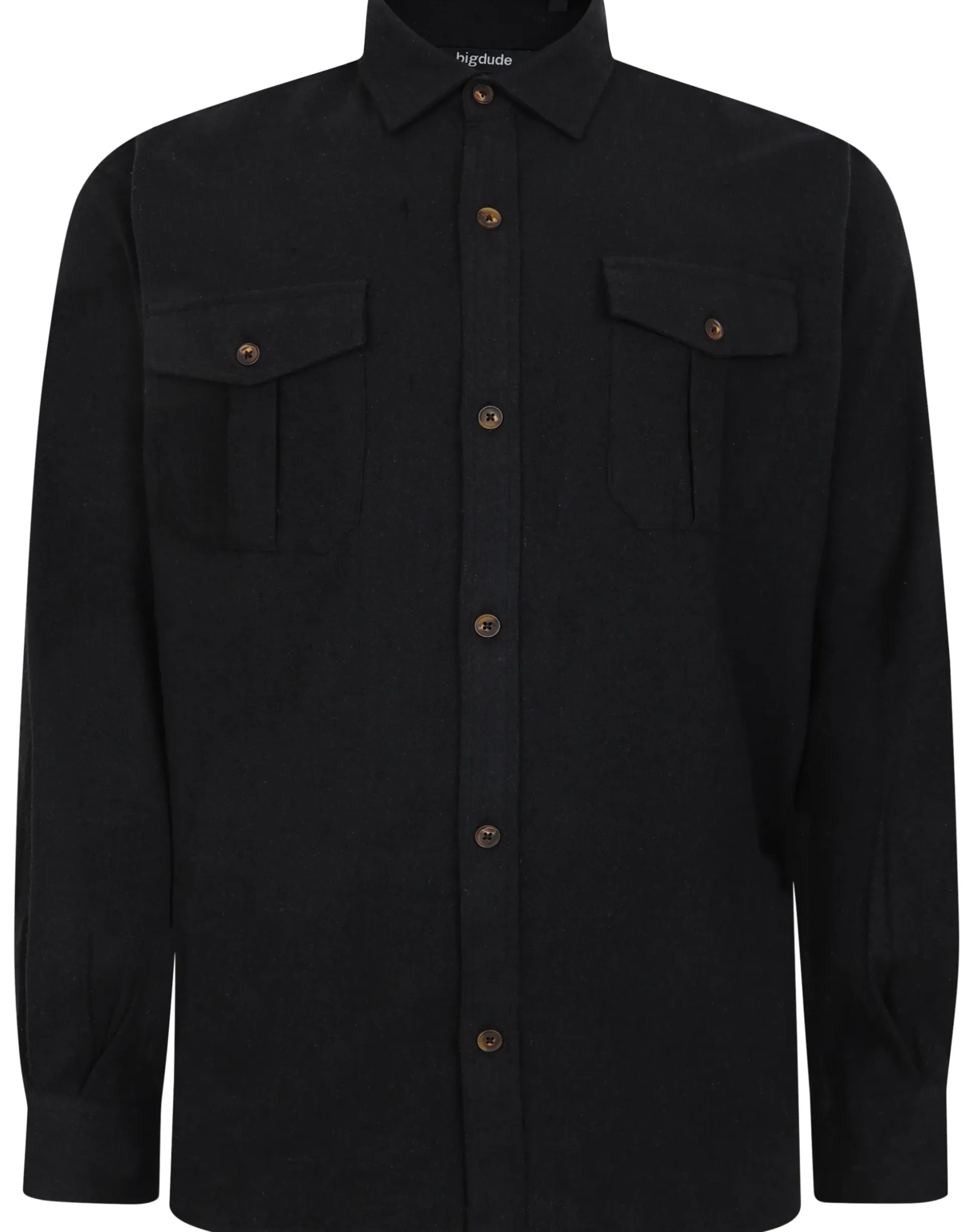 Bigdude Plain Flannel Long Sleeve Shirt Black Tall