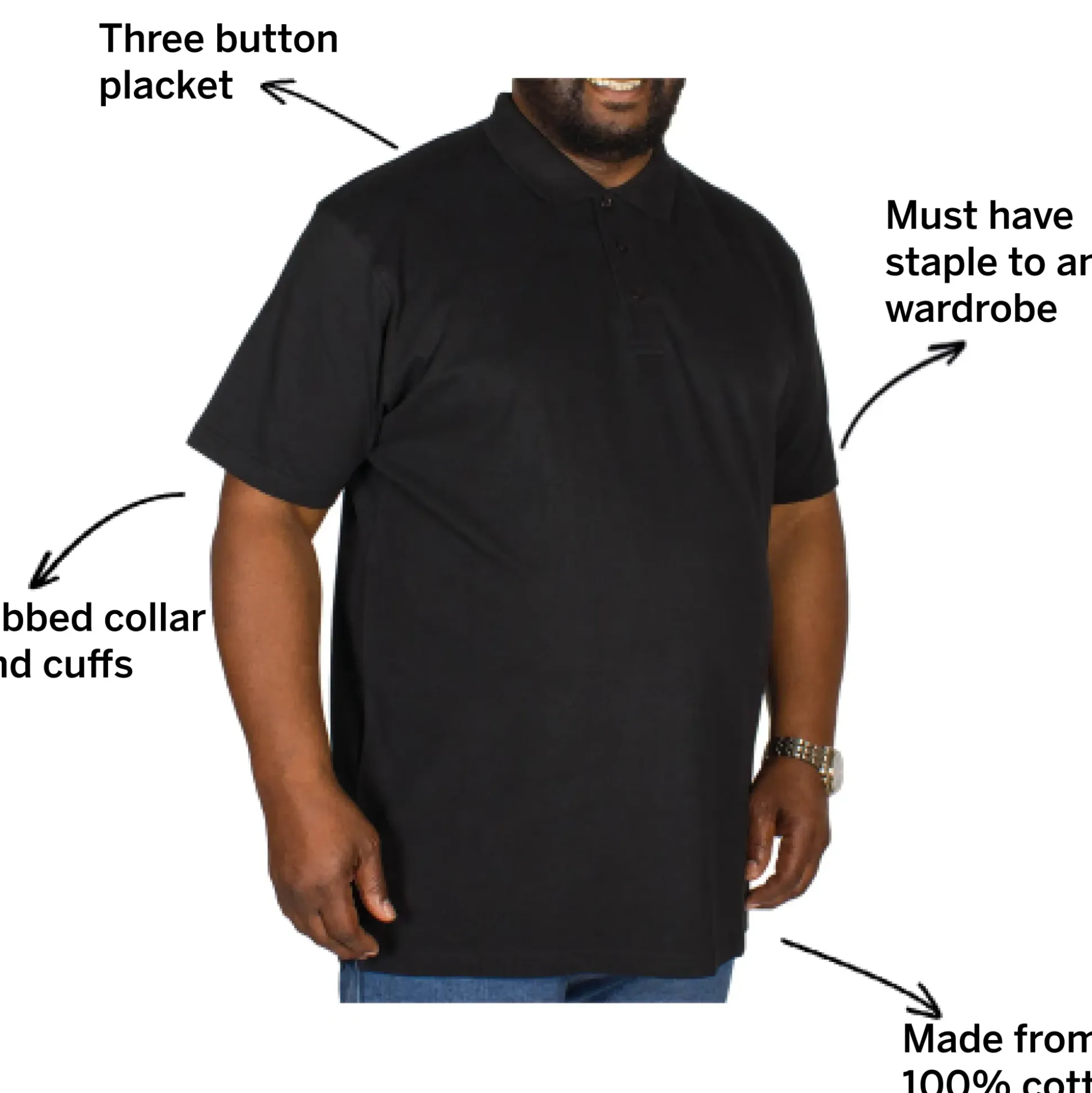 Bigdude Plain Polo Shirt - Black