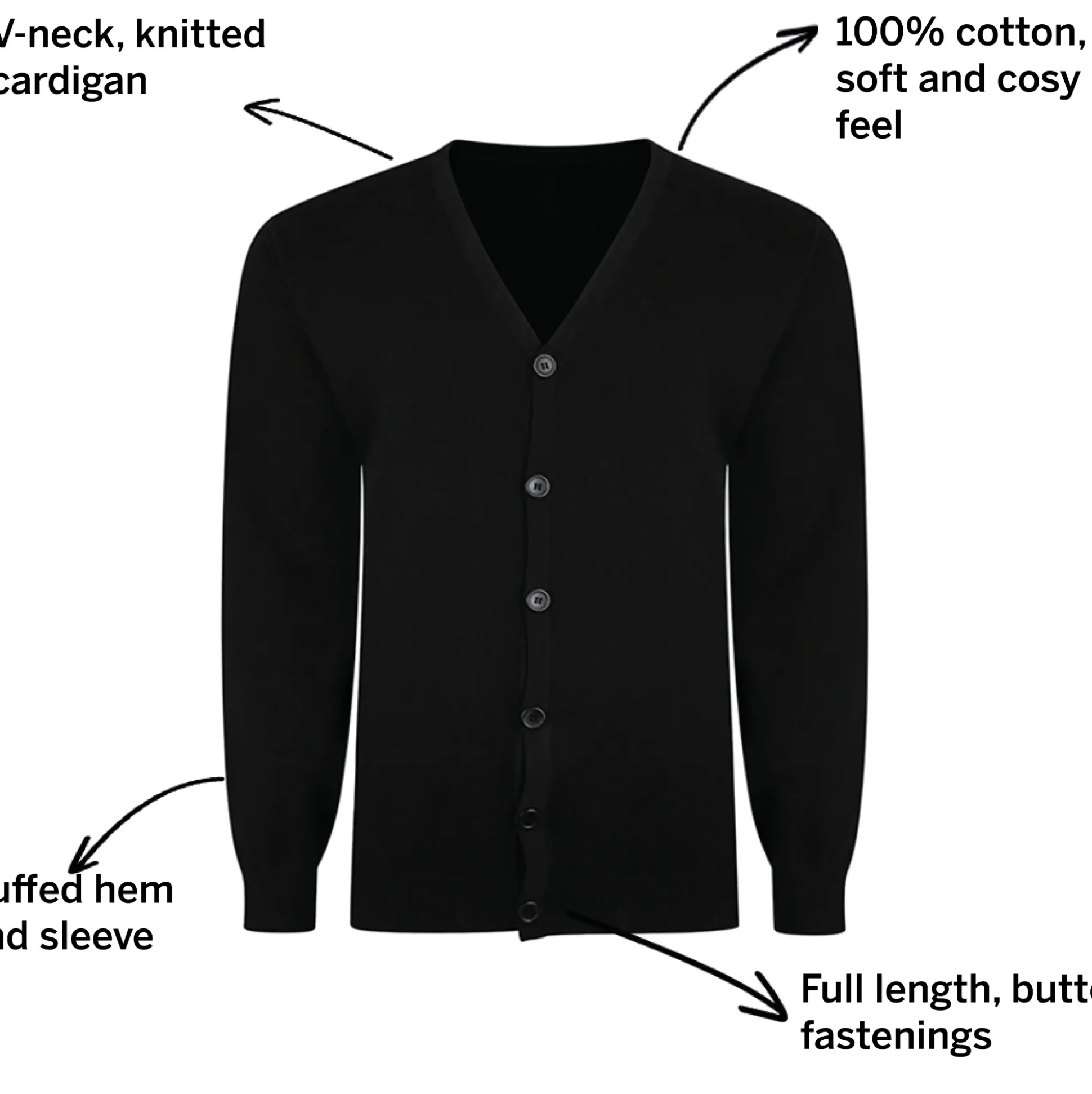 Bigdude Plain V-Neck Knitted Cardigan Black