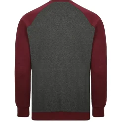 Bigdude Raglan Contrast Crew Neck Sweatshirt Charcoal/Burgundy