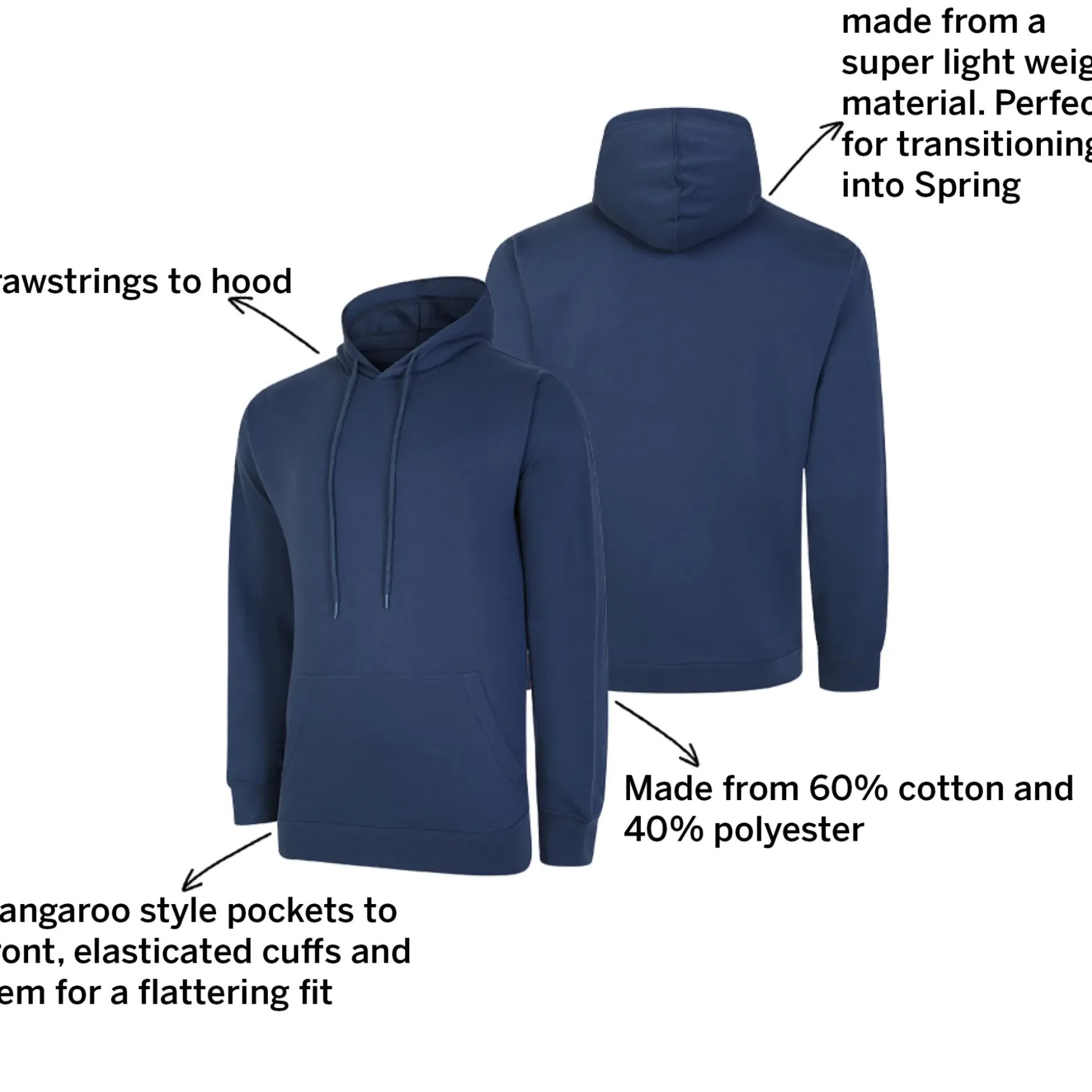 Bigdude Relaxed Fit Lightweight Hoody Denim Tall