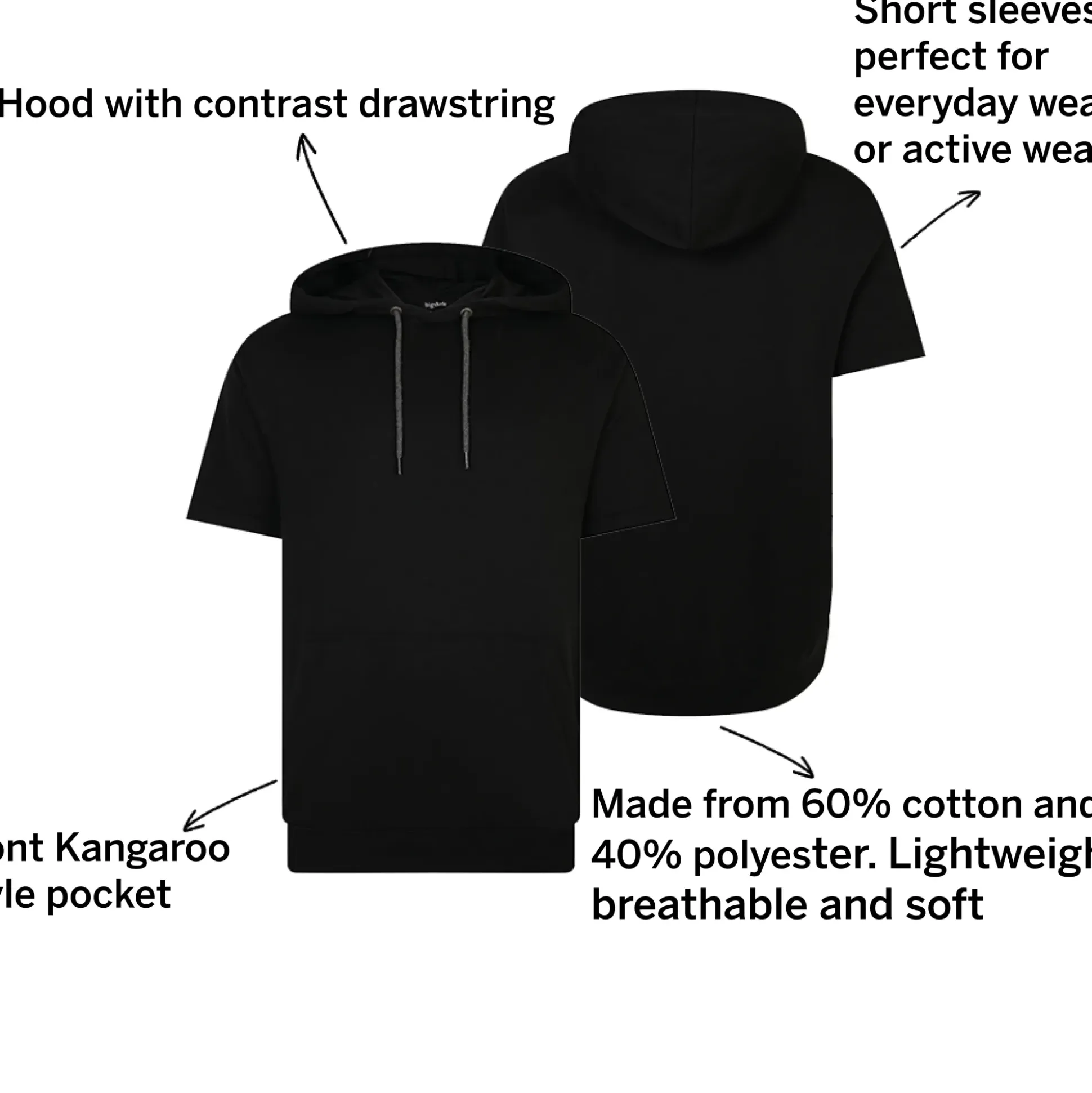 Bigdude Short Sleeve Hoody Black Tall