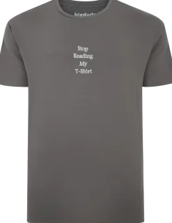 Bigdude Slogan Embroidered T-Shirt Washed Charcoal