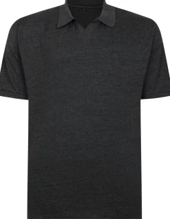 Bigdude Soft Jersey Cuban Collar Polo Shirt Charcoal