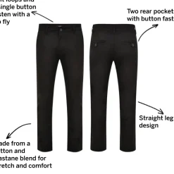 Bigdude Stretch Chino Trousers Black