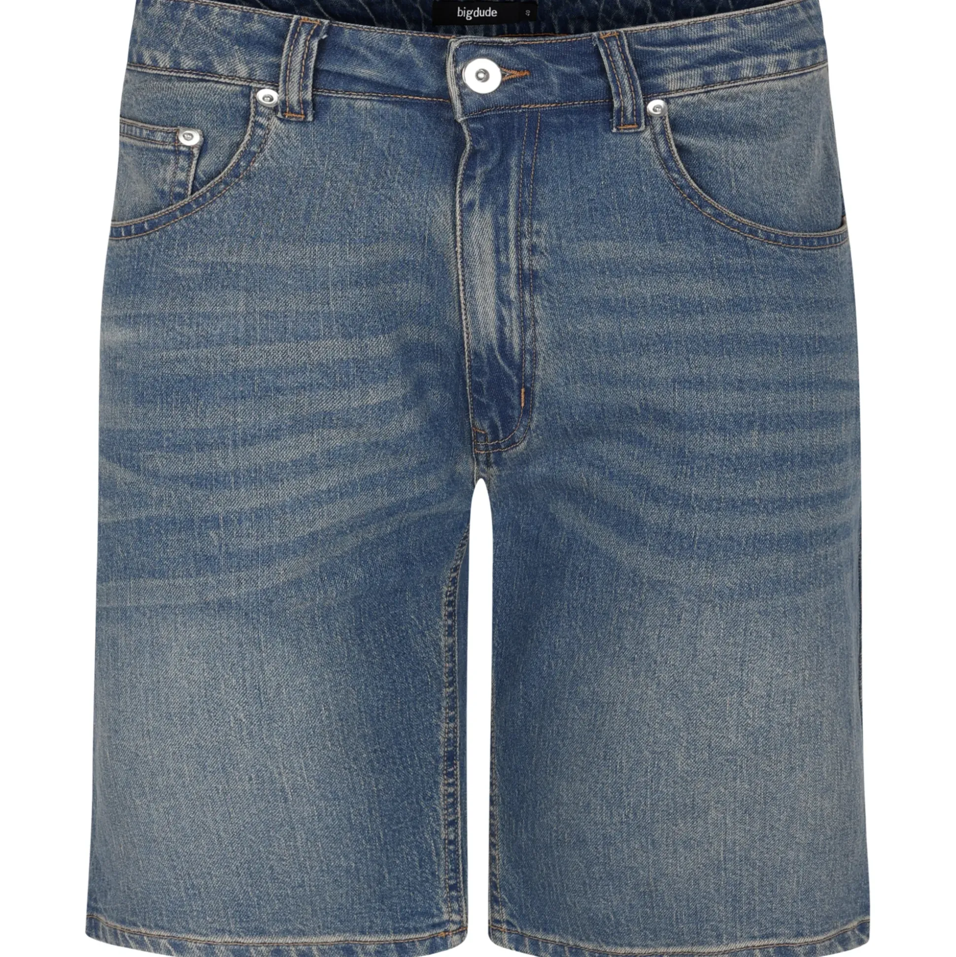 Bigdude Stretch Denim Shorts With Whiskers Tint Wash