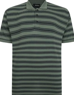 Bigdude Striped Jersey Polo Sage Green Tall