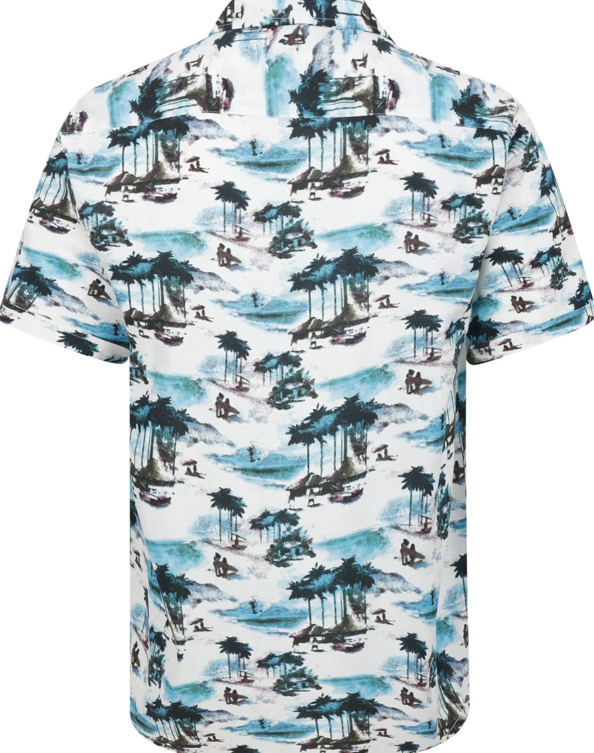 Bigdude Tropical Island Viscose Relaxed Collar Shirt White Tall