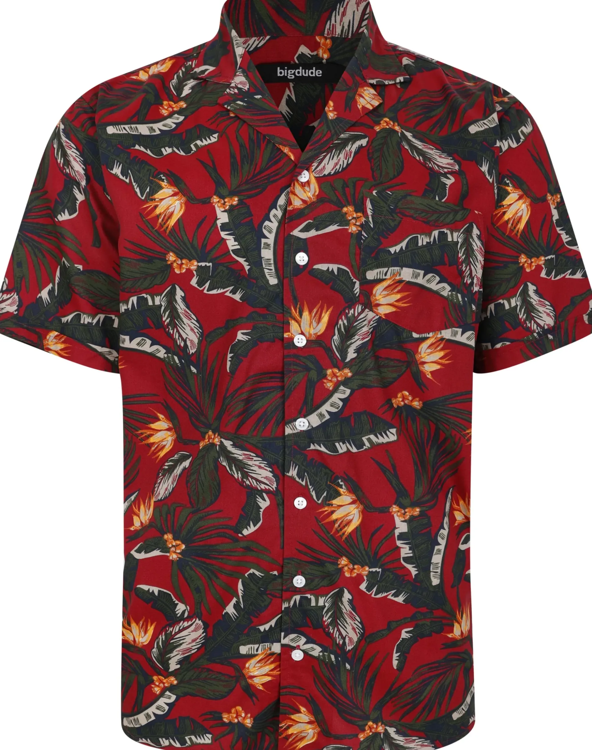 Bigdude Tropical Trees Viscose Relaxed Collar Shirt Pepper Red