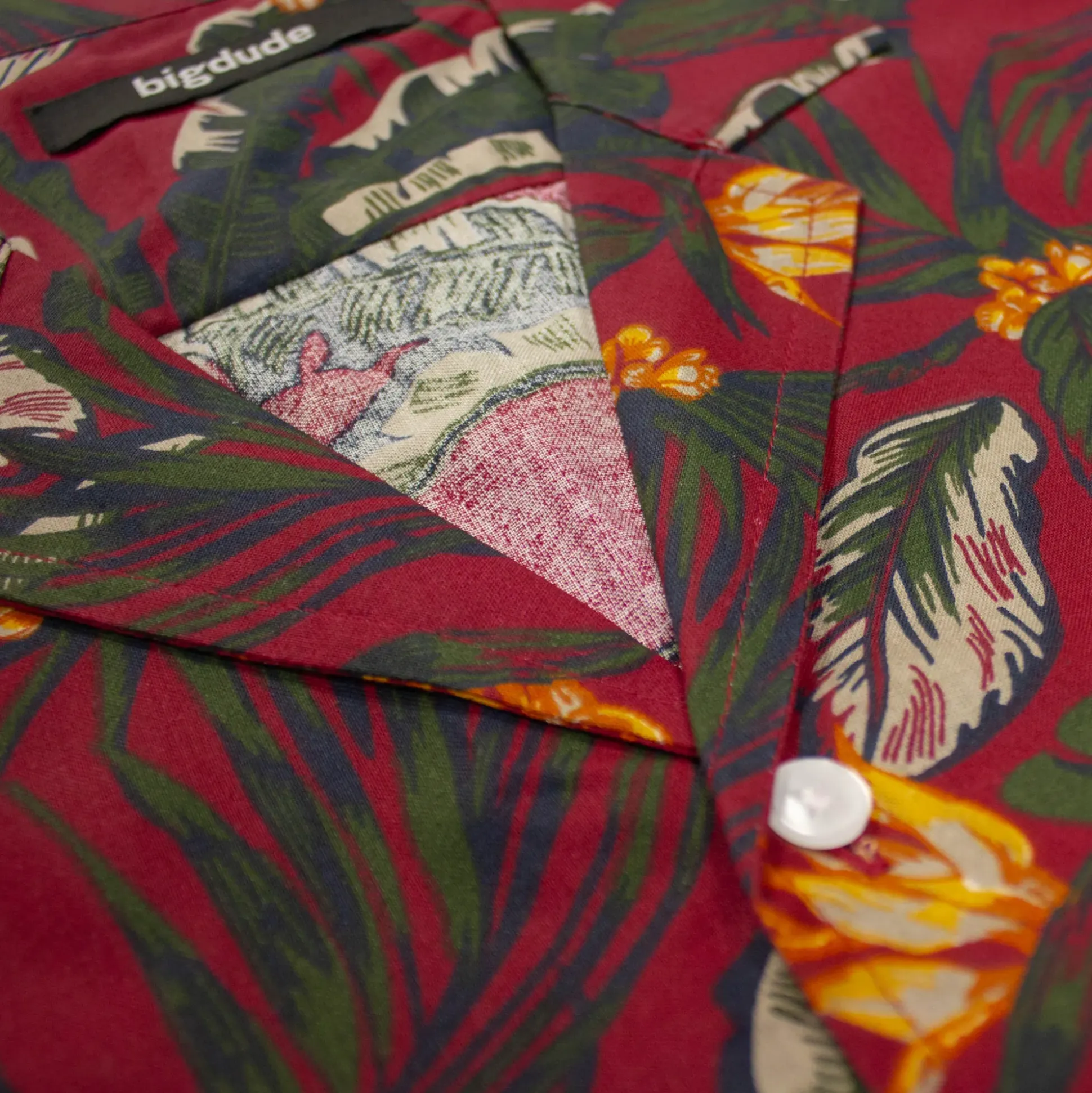 Bigdude Tropical Trees Viscose Relaxed Collar Shirt Pepper Red