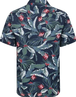 Bigdude Tropical Trees Viscose Relaxed Collar Shirt Blue