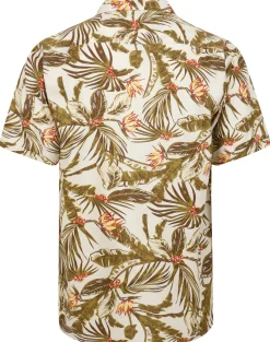 Bigdude Tropical Trees Viscose Relaxed Collar Shirt White