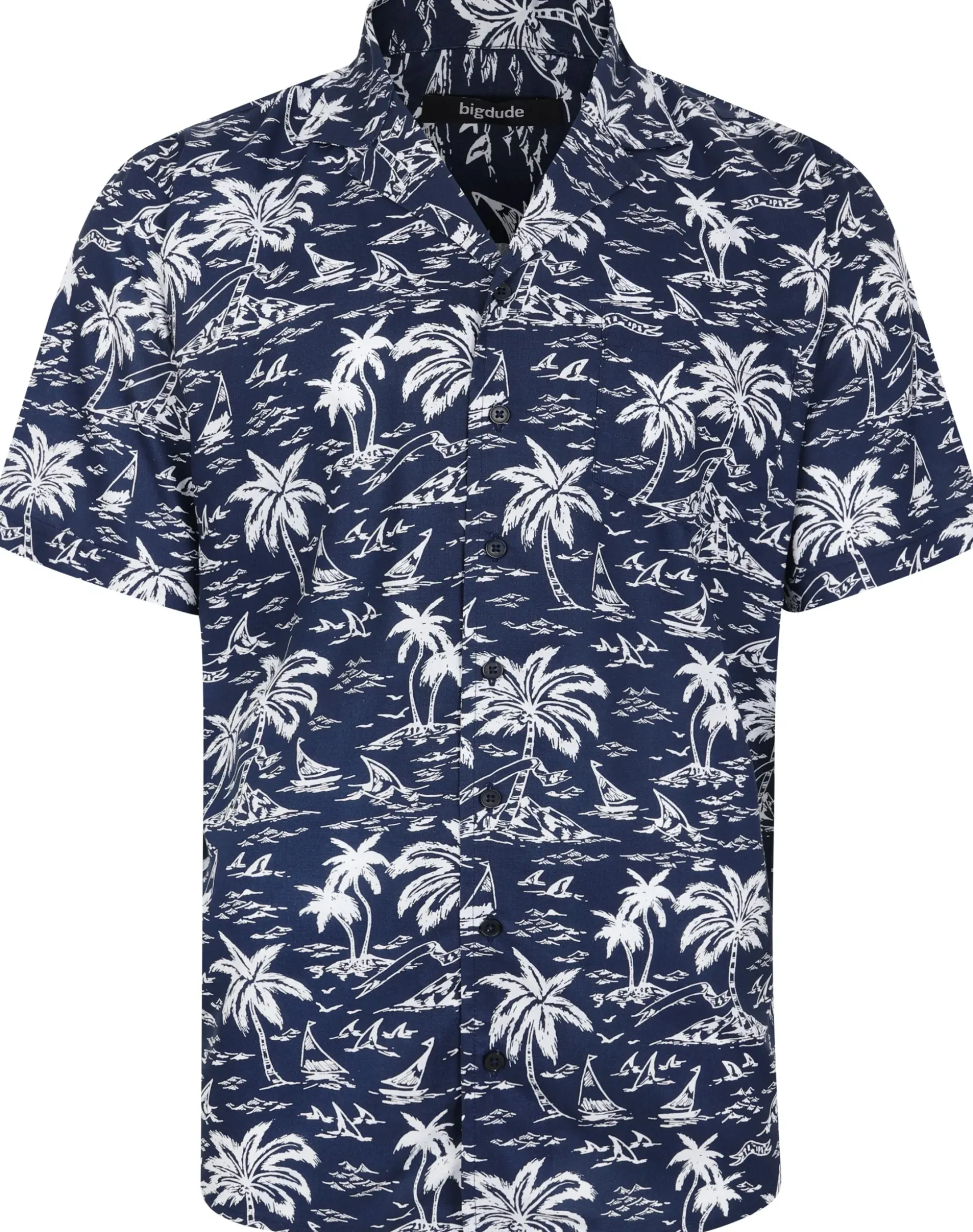 Bigdude Tropical Trees Viscose Relaxed Collar Shirt Blue Tall
