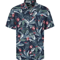 Bigdude Tropical Trees Viscose Relaxed Collar Shirt Blue Tall