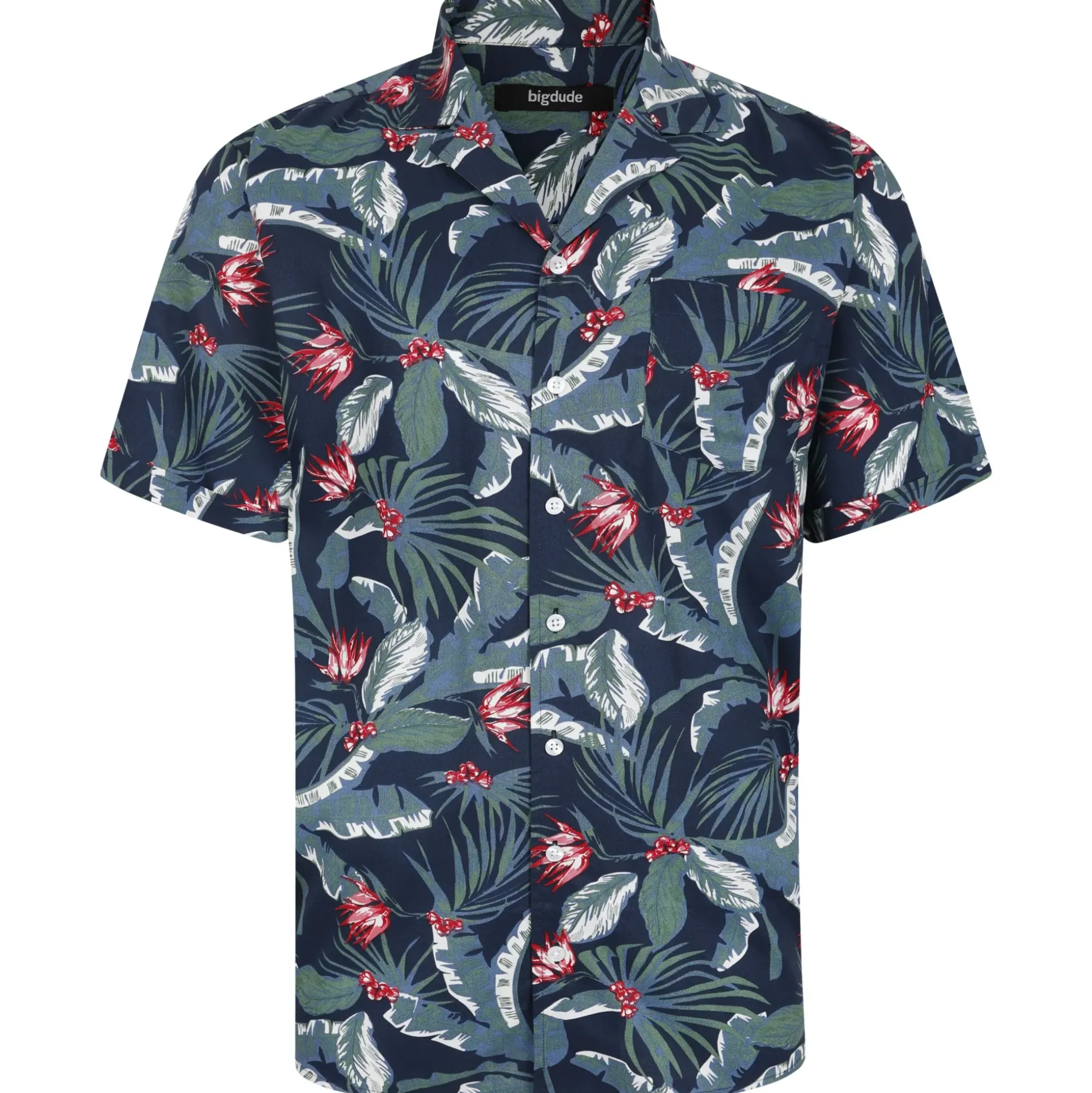 Bigdude Tropical Trees Viscose Relaxed Collar Shirt Blue Tall