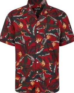 Bigdude Tropical Trees Viscose Relaxed Collar Shirt Pepper Red Tall