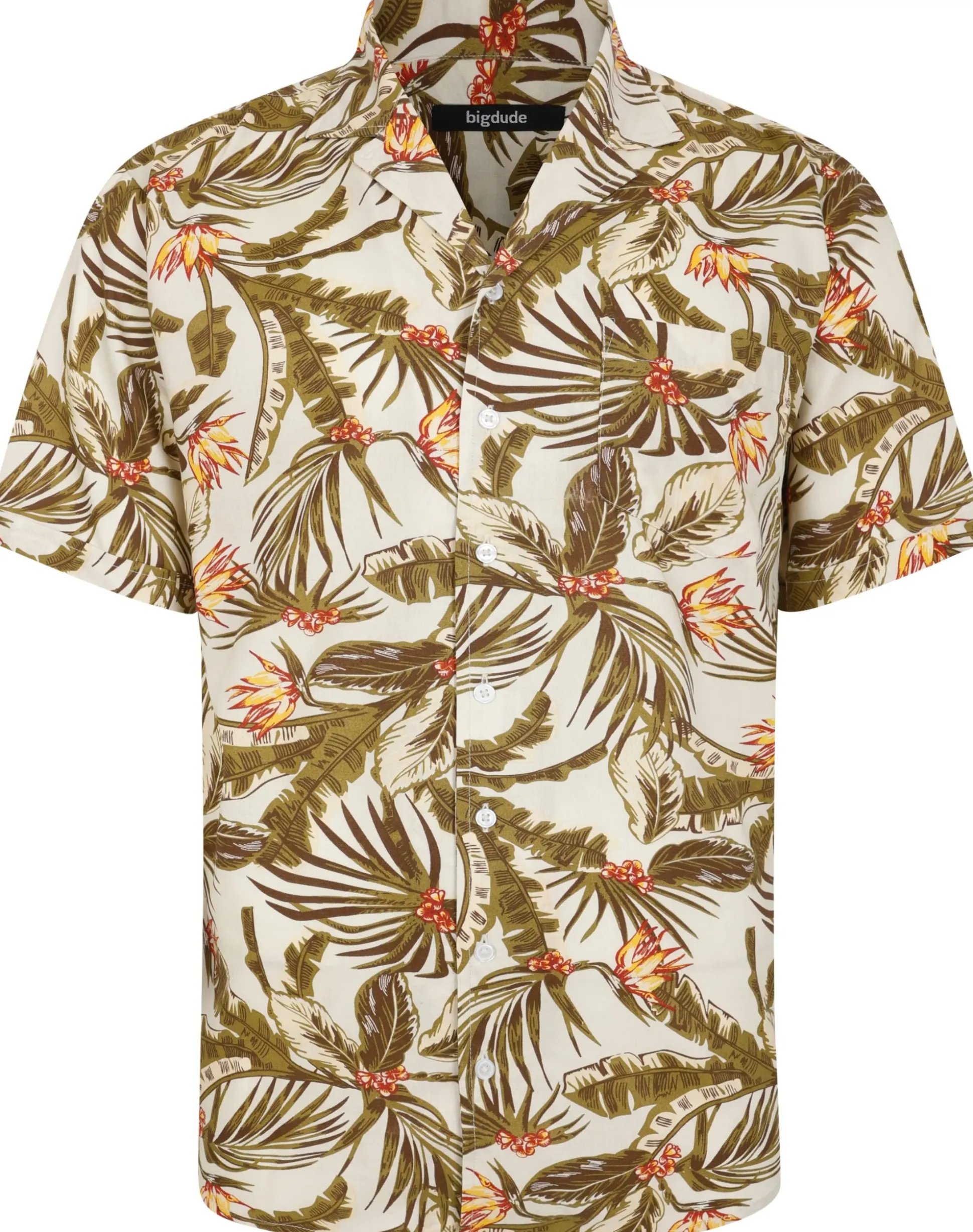 Bigdude Tropical Trees Viscose Relaxed Collar Shirt White Tall