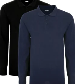 Bigdude Twin Pack Long Sleeve Polos Black/Navy