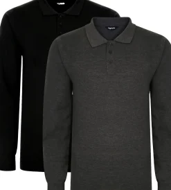 Bigdude Twin Pack Long Sleeve Polos Black/Charcoal Tall
