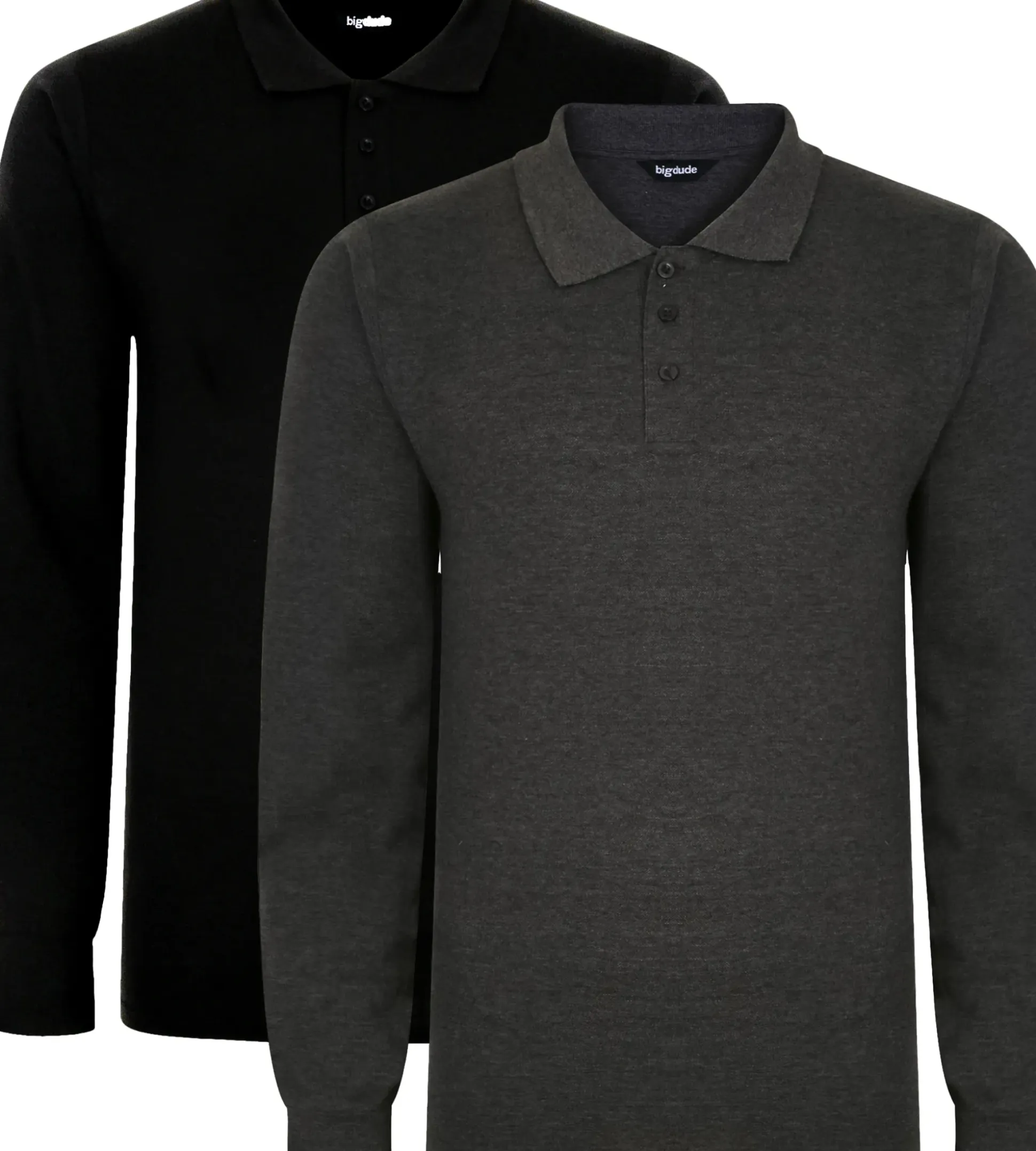 Bigdude Twin Pack Long Sleeve Polos Black/Charcoal Tall