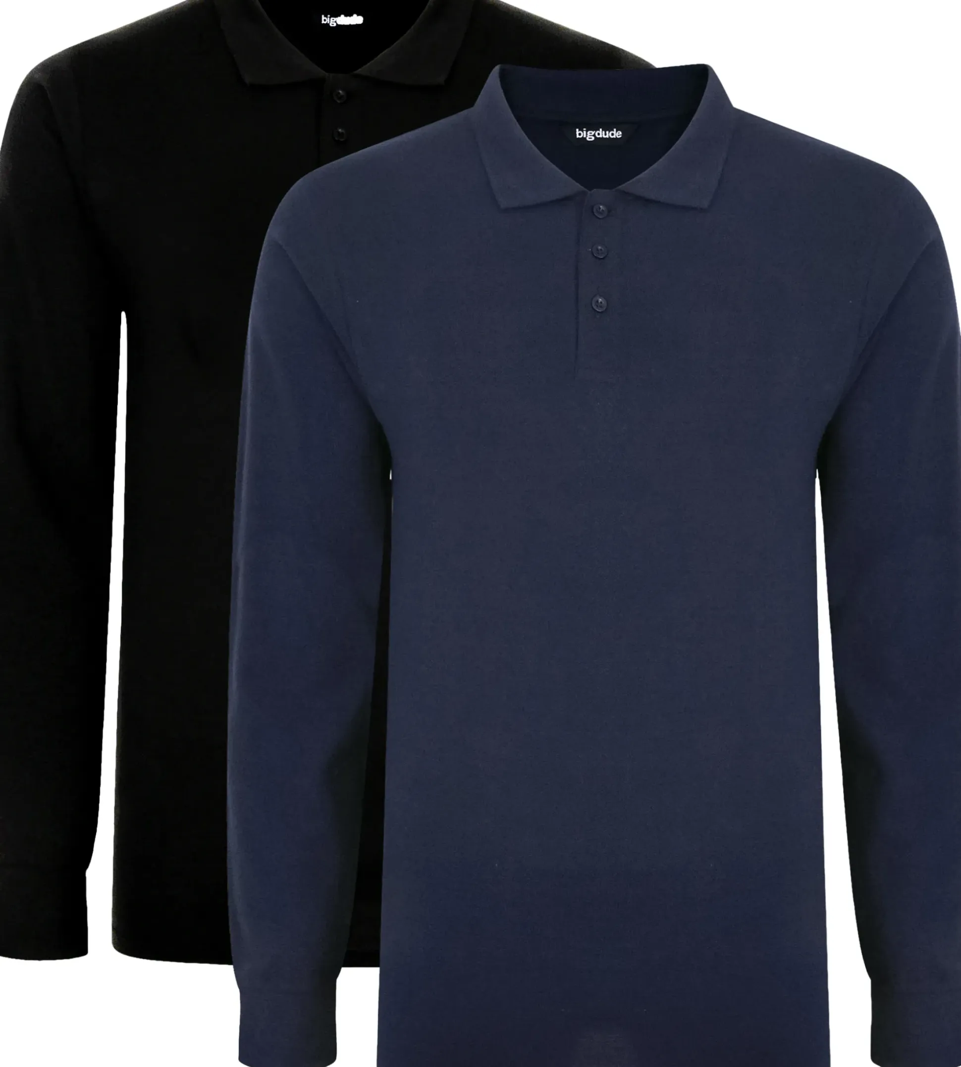 Bigdude Twin Pack Long Sleeve Polos Black/Navy Tall