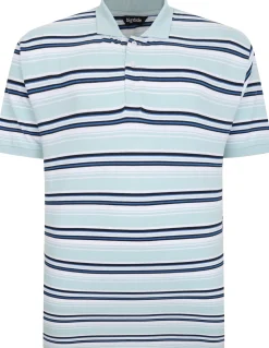 Bigdude Varsity Striped Pique Polo Light Blue Tall