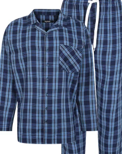 Bigdude Woven Checked PJ Set Long Navy/Blue